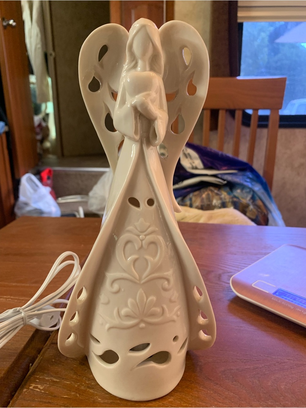 Napco Ceramic White Angel Night Light Holding A Heart